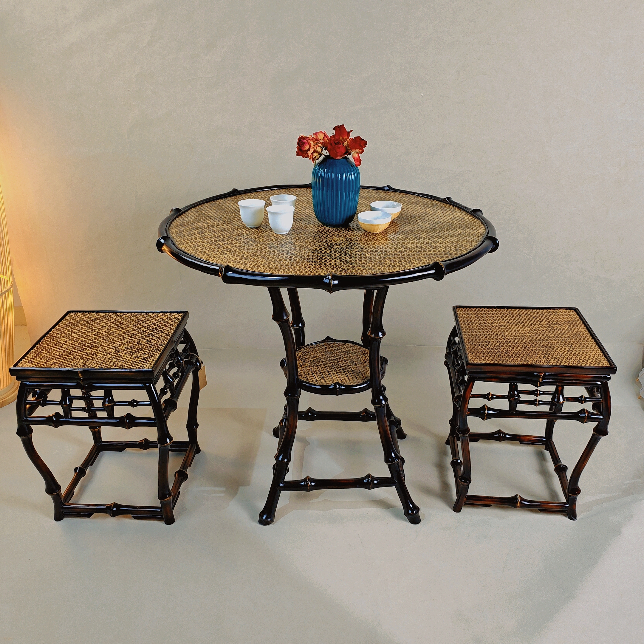 新中式筇竹四角圆桌竹制桌椅