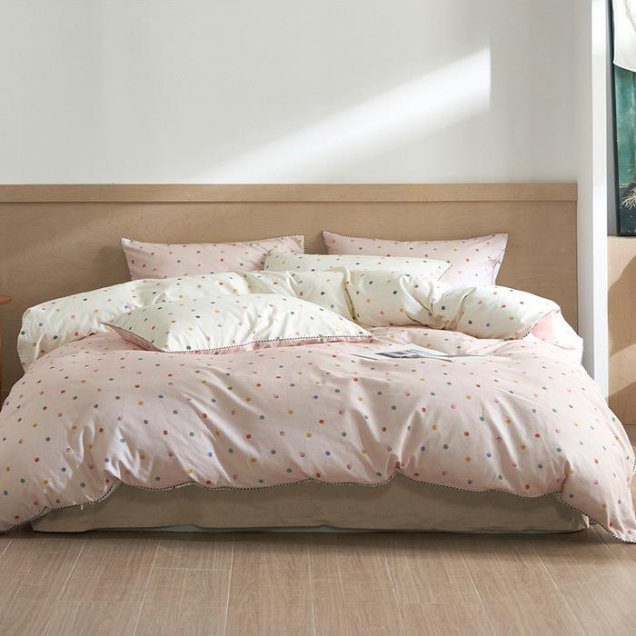 2025新款滚绳款全棉纯棉磨毛四件套 可爱波点纯棉AB版双面被套