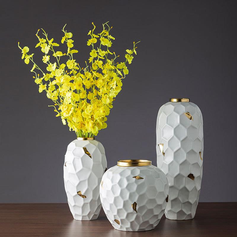 陶瓷家居简约现代白色花插摆件样板房客厅装饰品陶瓷花插花器陶瓷