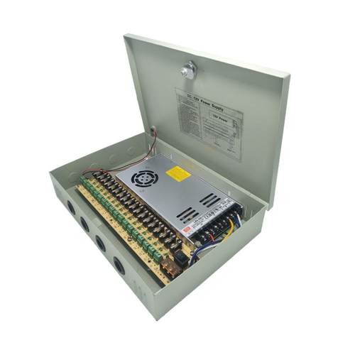 明纬开关电源12V350W集中供电电源箱24V350W安防监控电源18路输出