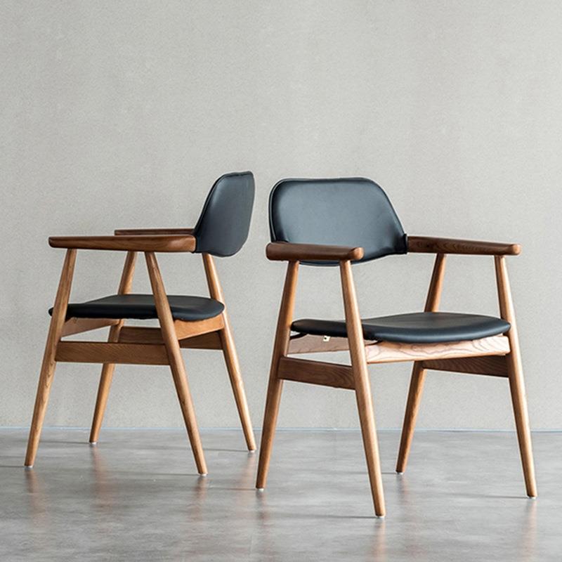北欧实木餐椅现代家用皮艺扶手简约艺术餐厅书桌椅白蜡木胡桃色椅