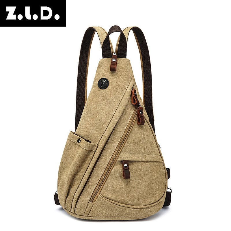 欧美复古a帆布包 男士胸包 中性纯色帆布包单肩包 旅行实用随身