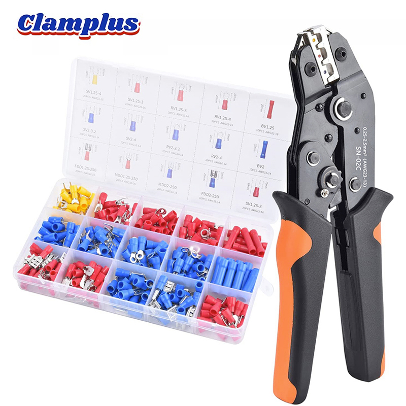 省力棘轮压线钳h子预绝缘端子SV/RV冷压端子电工电线接头接线套装