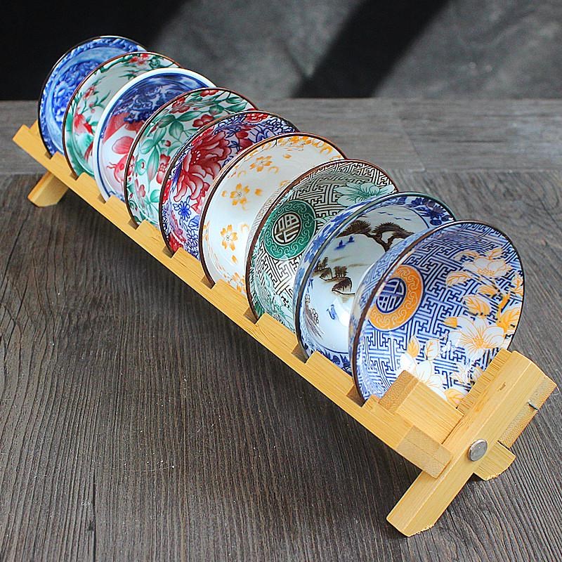 青花瓷斗笠杯9个茶杯主人杯沥水竹杯架大L号功夫茶具送陶瓷品茗盏