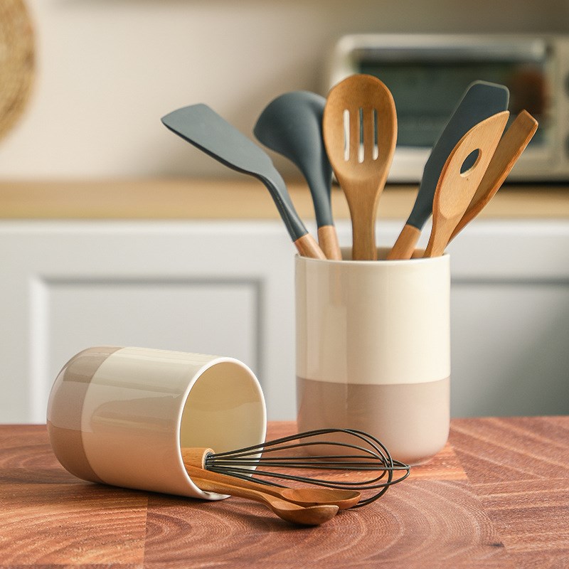 家用厨具锅铲勺收纳盒陶瓷厨房收纳筒刀叉M勺餐具收纳桶筷子筒筷