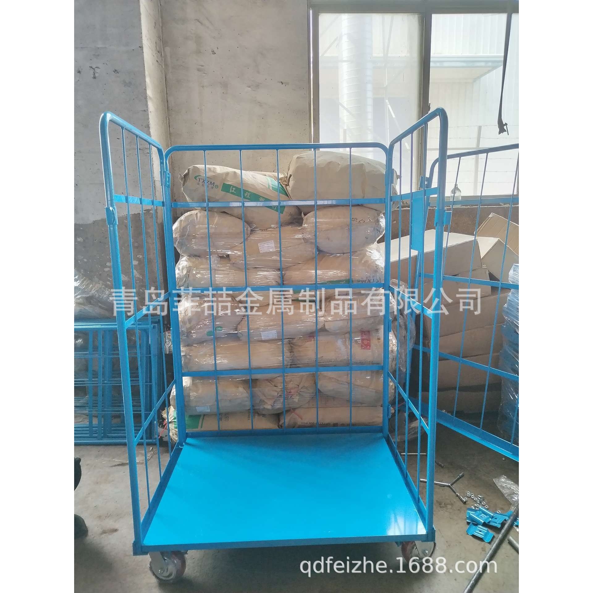 菲喆出口用四面物流笼车折叠物流台车仓储笼车周转台车超市理货车