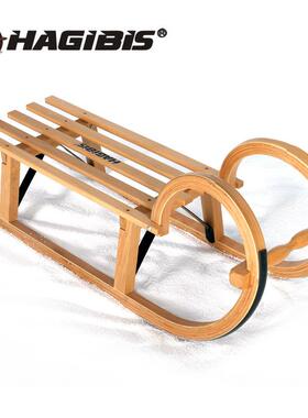 HAGIBIS木制雪撬冰车爬犁木制滑雪板 可折叠带靠背雪场设备爬犁