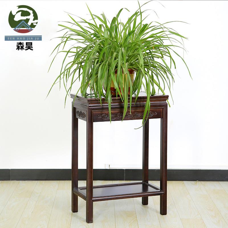 新中式简约落地盆景架 实木雕花置物架客厅仿古花几阳台角落花架