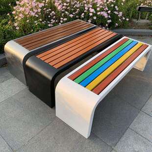 5ZV7室外公园椅不锈钢塑木长条凳户外休息区长椅园林广场公共