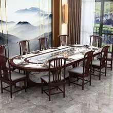 长型餐桌转盘套装新中式家用别墅酒店电动组合桌长方形旋转长桌