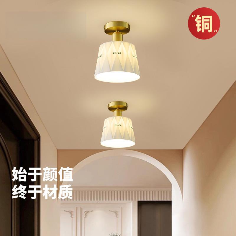 全铜美式复古过道灯釉面创意手绘中古客厅餐厅吧台入户玄关陶瓷灯