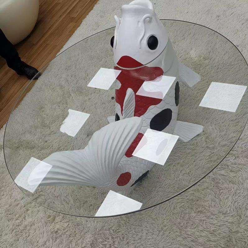 臻优品 异形鲤鱼茶几别墅客厅造型圆茶台钢化玻璃设计师动物茶几