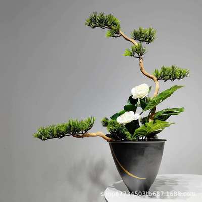 新中式日式禅意茶室茶空间样板间售楼处民宿仿真花艺绿植茶几花架