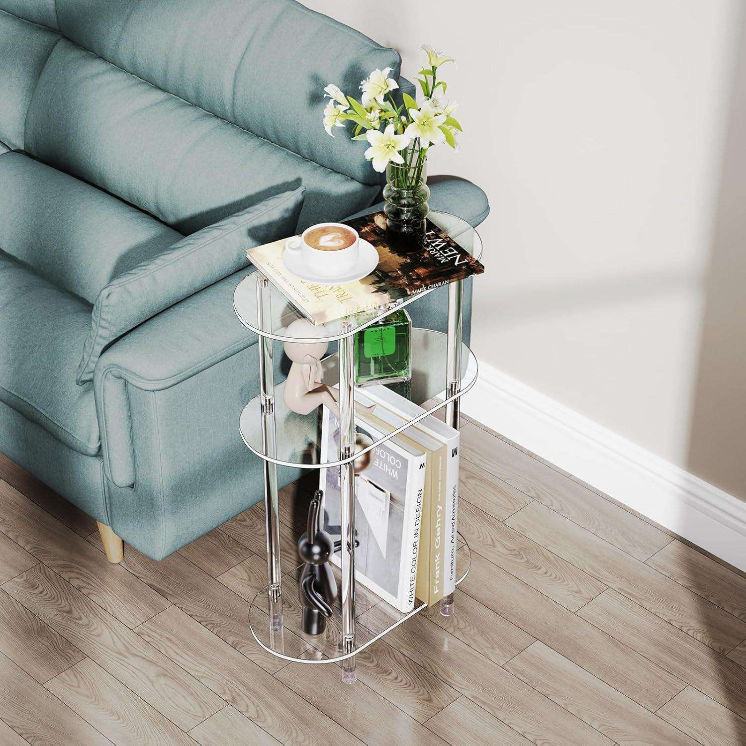 跨境亚克力小端桌饮料桌,小床边桌,用于沙发,客厅,卧室，易于组装