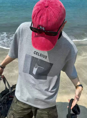 amp男女同款短袖t恤潮牌夏装衣服冰丝潮流印花夏天灰色半袖体恤衫