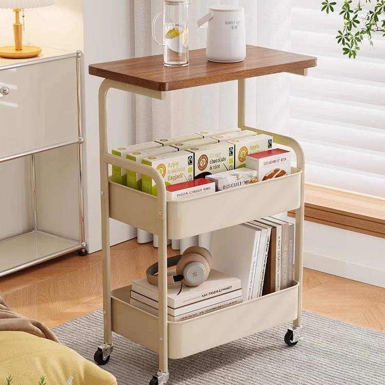 网红带轮置物架 加厚密度板桌面 多层收纳筐 客厅厨房书房储物架