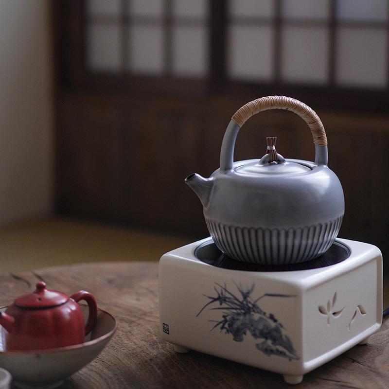 新品梵山堂苏打釉菊瓣陶壶老岩泥山楂红煮茶壶仿古白泥烧水泡茶壶