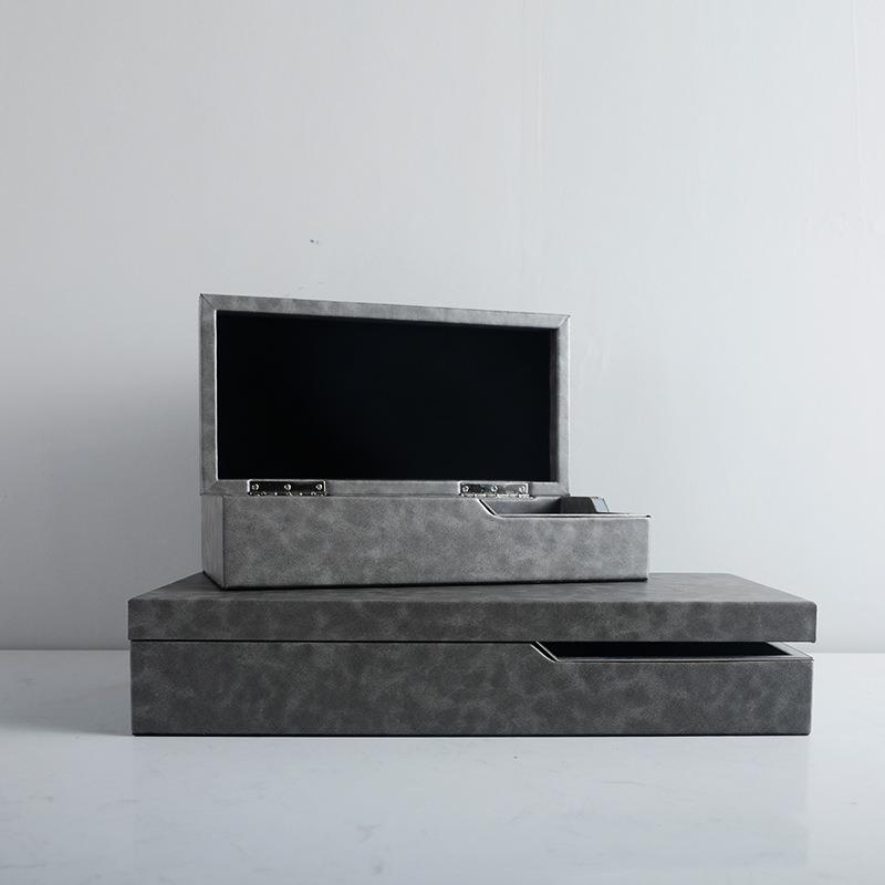 现代简约木质皮革收纳盒售楼处样板房别墅首饰盒软装饰品摆件