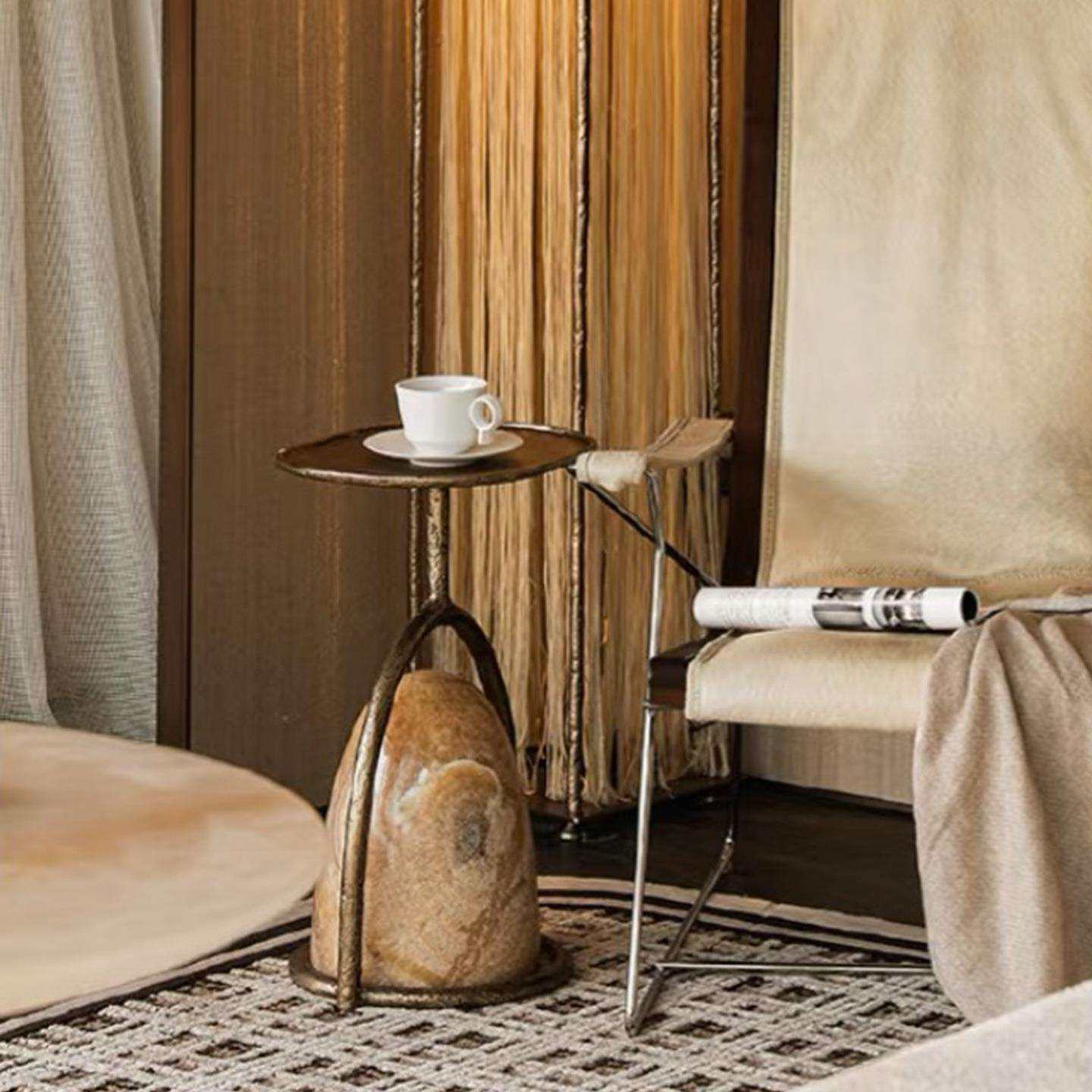 轻奢高端艺术金属边几设计师款客厅家用时尚天然大理石茶几