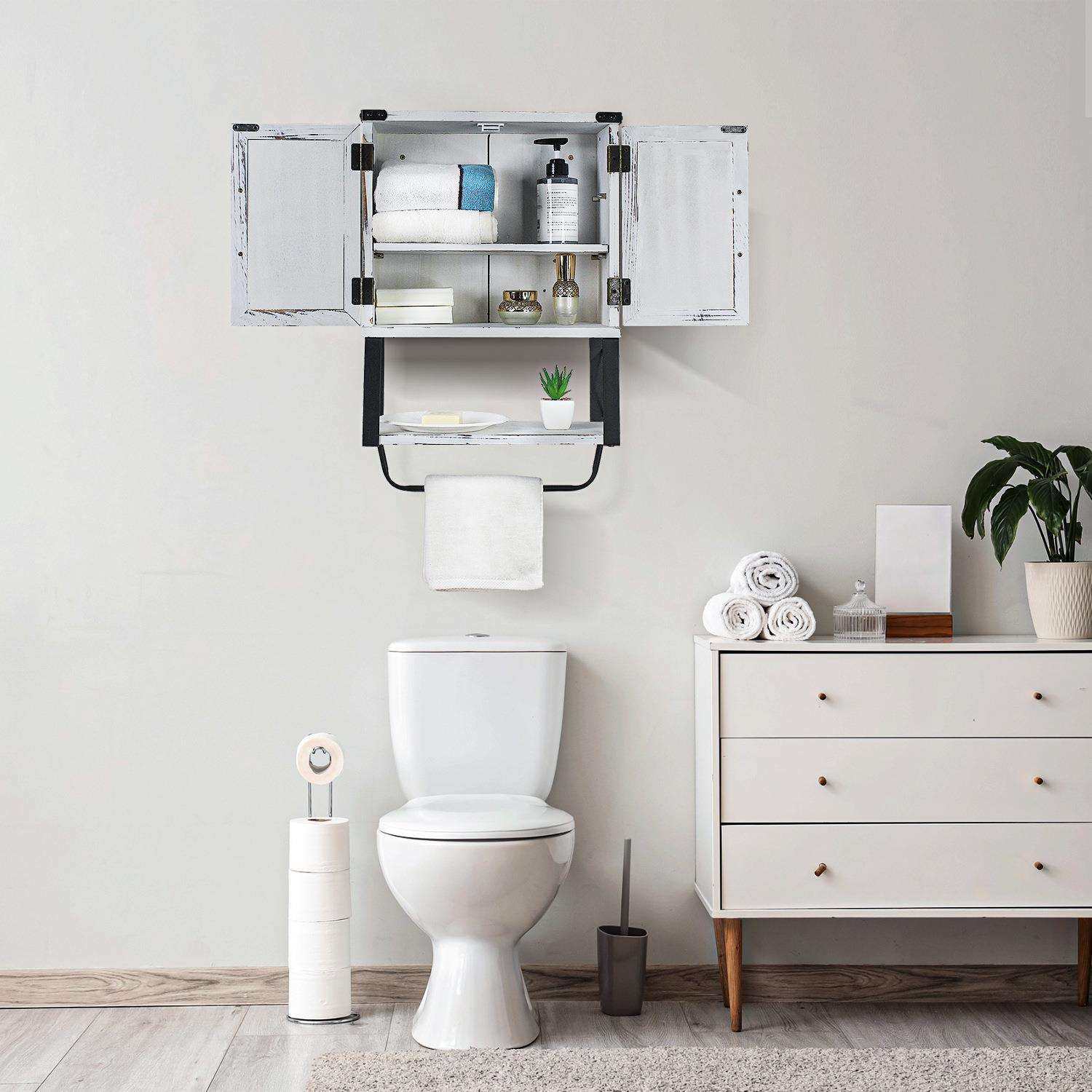 复古壁挂式木质浴室柜实木双开门美式乡村毛巾架储物柜美式实木