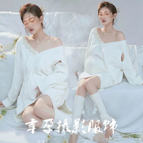 影楼孕妇拍照摄服装秋冬r毛衣新款优雅室内简约风孕妇照服装在家