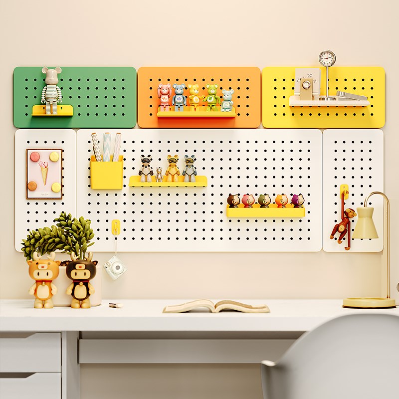 墙上免打孔洞洞板学习桌儿童房桌上金属搁板收纳展示架磁吸置物架