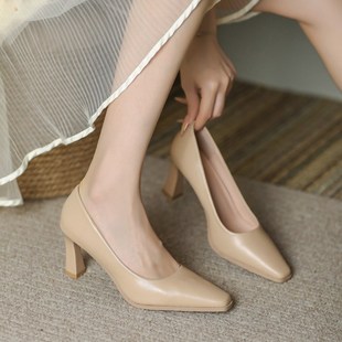 女 通勤软皮气质工作鞋 裸色高跟鞋 女简约百搭面试学生礼仪职业正装