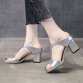 女外穿d凉拖无后跟2021年夏季 新款 时尚 凉鞋 百搭露趾女士高跟鞋 粗