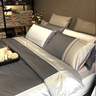 蓝色银灰色男士 高级灰奢华四件套全棉酒店高档床上用品4件套2米