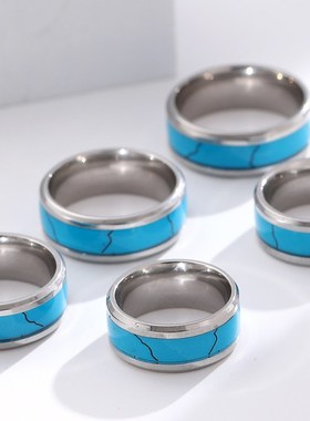 覆古镶嵌绿松石钛E钢永恒的男子戒指