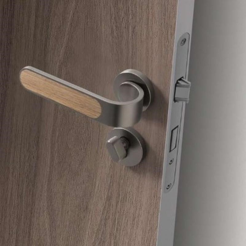 门锁家用通用型门把手室内木纹实木卧室房门锁木V门锁房间静音