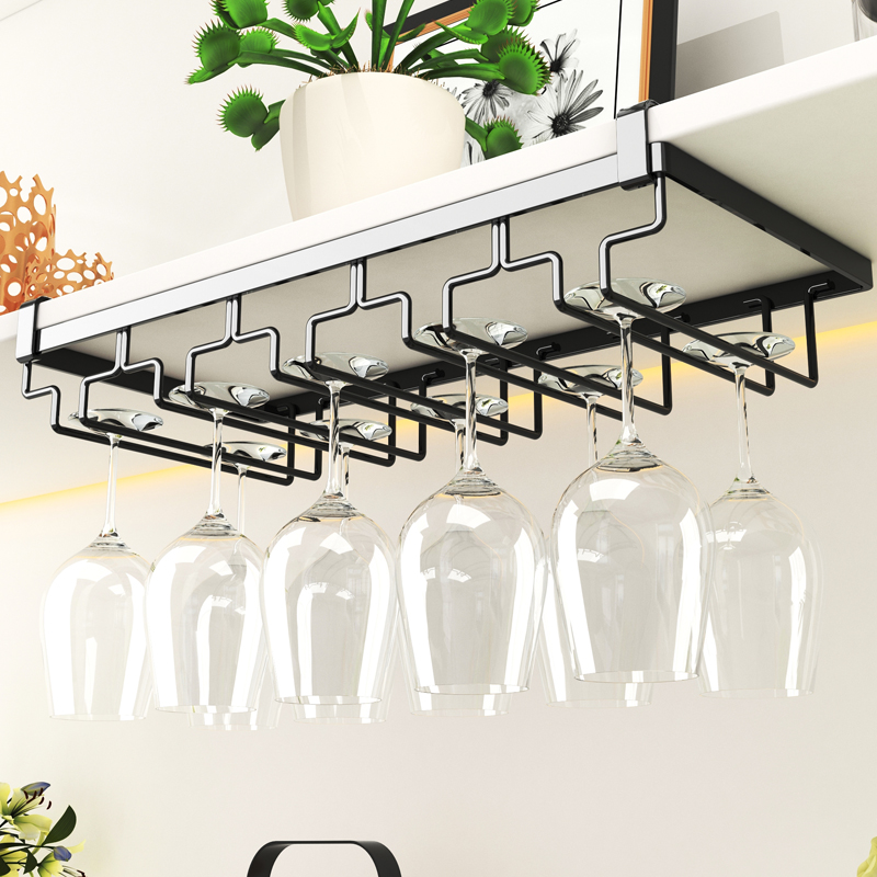 免打孔USU304不n锈钢倒挂高脚杯红酒杯架家用悬挂葡萄酒架子吊挂