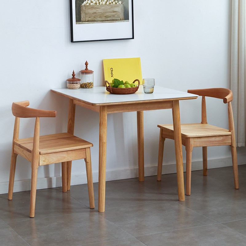 岩板餐桌小户型家用四方桌子正y方形奶油风餐桌椅组合纯实木小方