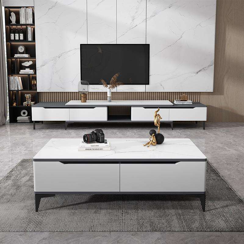 岩板轻奢茶几电视柜组合现代简约小户型家用客厅茶几桌伸缩小新品