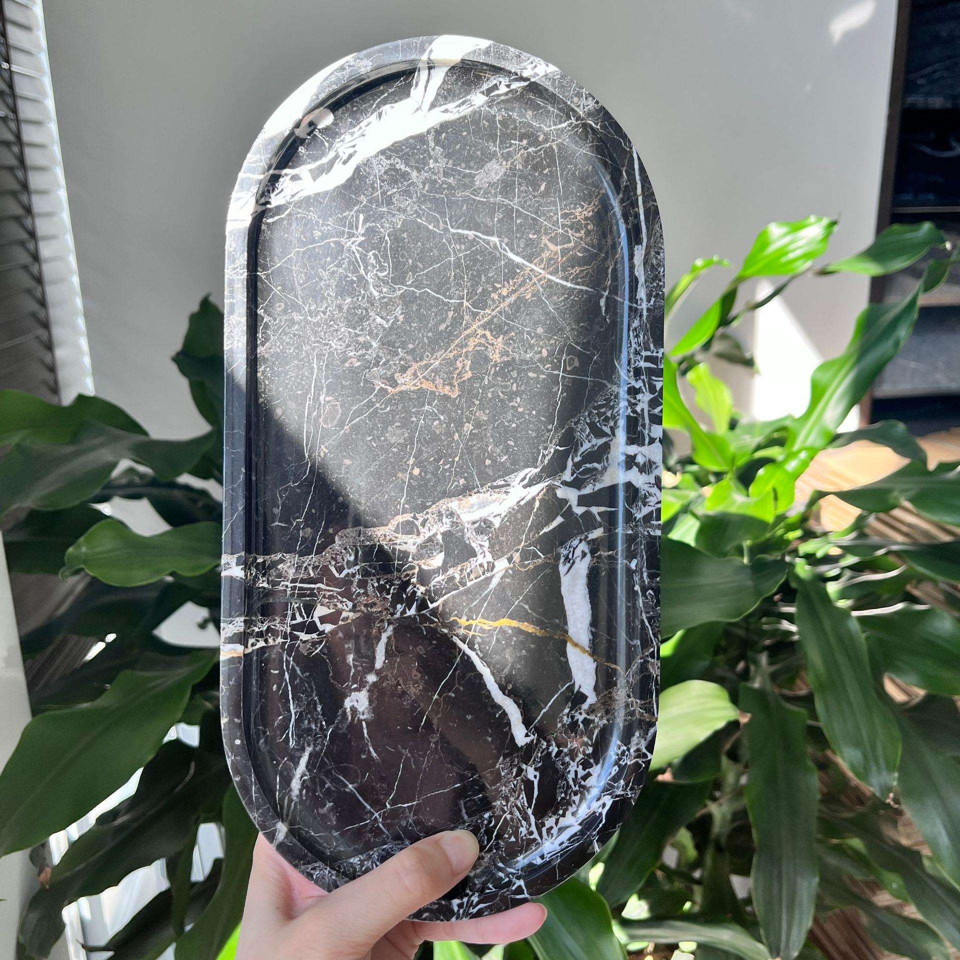 厂家天然大理石托盘圆形首饰收纳家居摆件装饰品样板间酒店软装