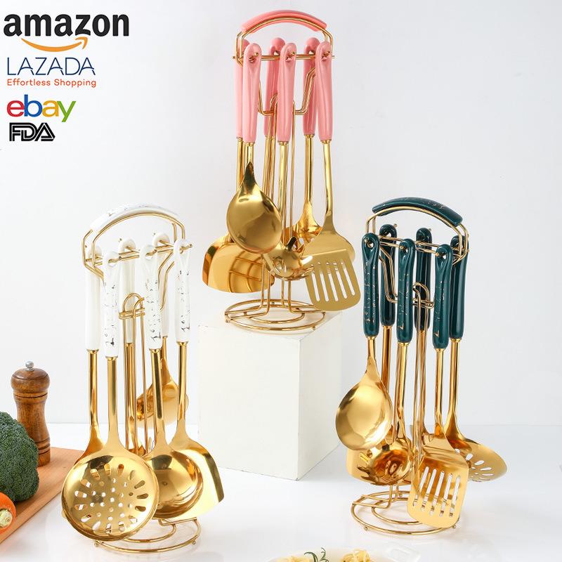 201不锈钢厨具套装陶瓷柄烹饪铲勺7件套家用锅铲粉捞炒菜汤勺漏勺