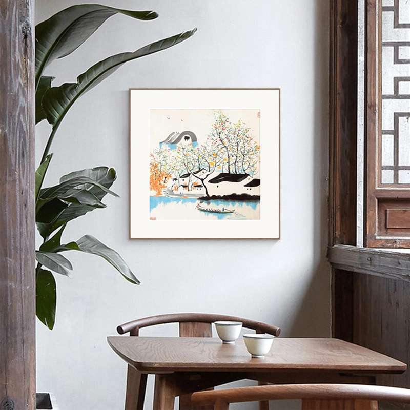 吴冠中新中式餐厅正方形装饰画客厅水墨禅意挂画中国风卧室床头画图片