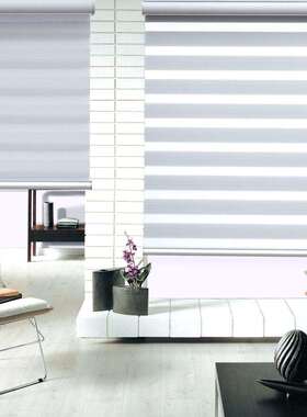 B1柔纱帘免打孔安全无绳手动卷帘电动帘遮光香格里拉帘成品