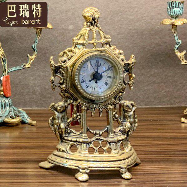 巴瑞特2021热卖全铜座钟桌面摆件欧式复古教堂造型蓝色金色钟表