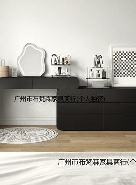 Tal奶油风梳妆台黑色化妆台斗柜一体梳妆台化妆镜卧室梳妆台梳妆