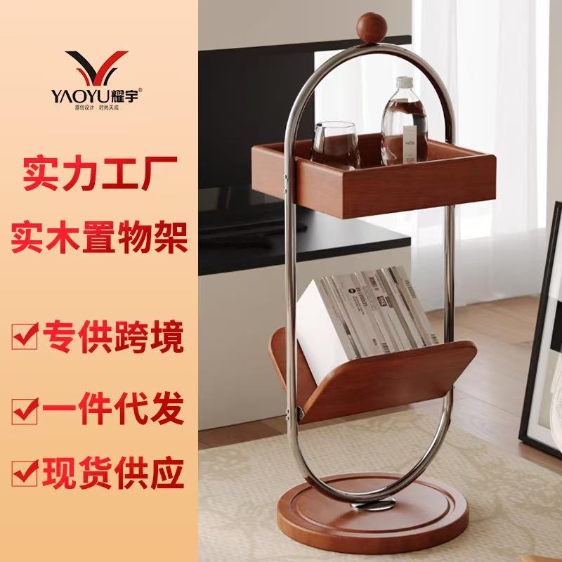 2025新款客厅边几中复古风家用可移动沙发茶角几迷你实木小圆桌子