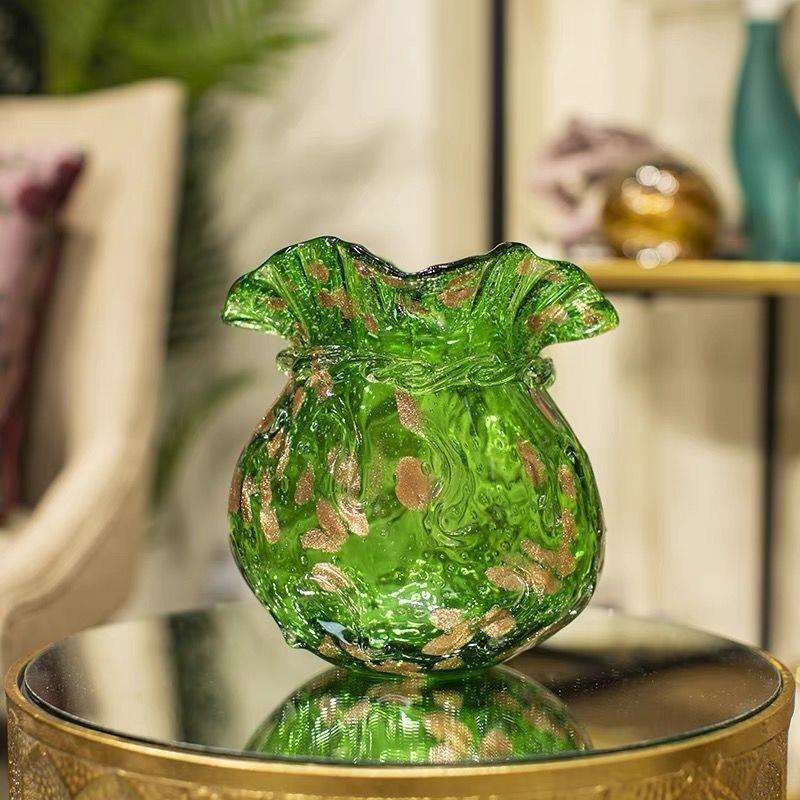 高档琉璃钱袋花瓶摆件水培插花客厅装饰品玄关电视柜工艺品