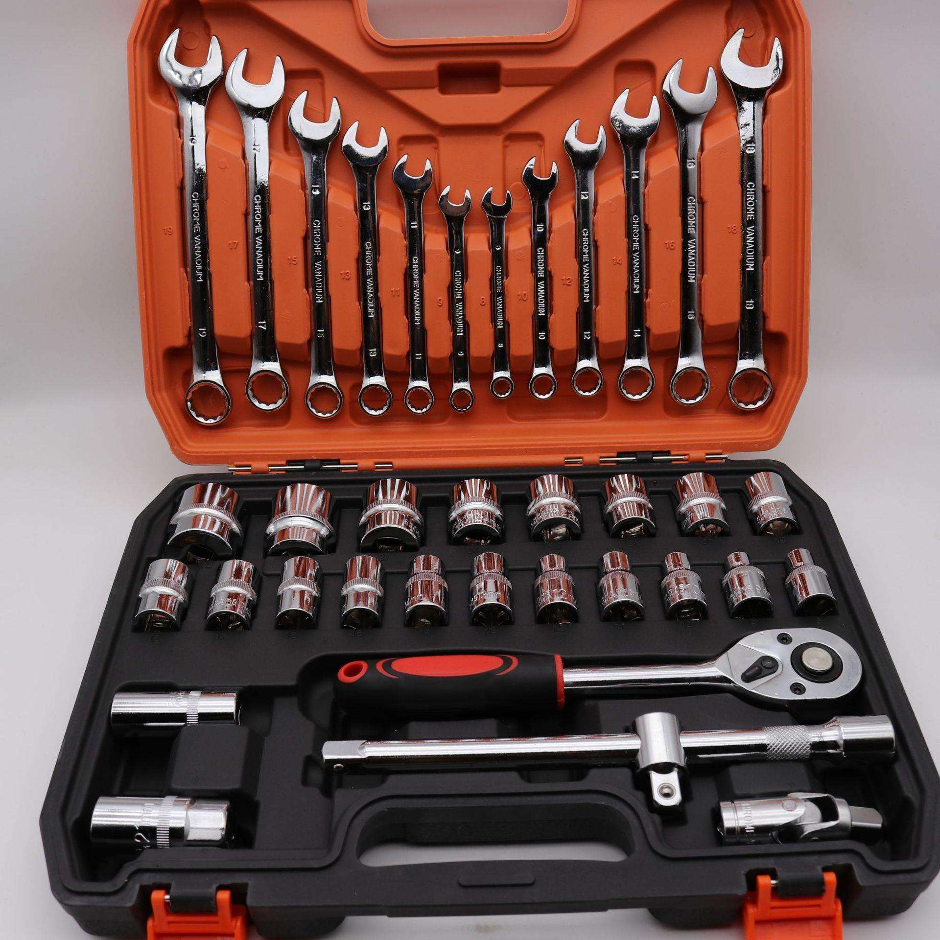 厂家直销套筒扳手全套大飞8-32件多功能套管维修棘轮快速轮胎扳手