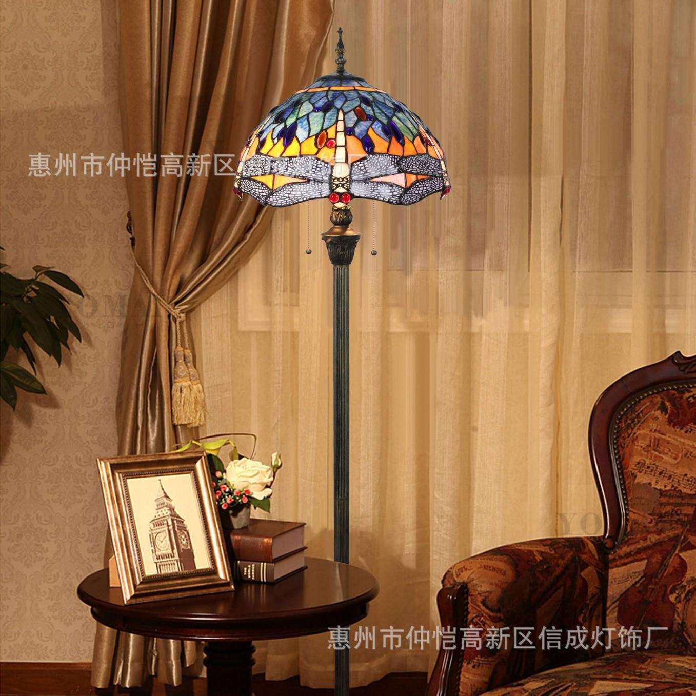 蒂凡尼经典欧式橙蓝色蜻蜓珠子餐酒吧咖啡厅站立灯卧室别墅落地灯