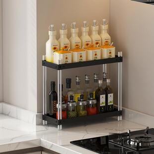 不锈钢厨房置物架调料架台式窄款小尺寸双层家用油盐酱醋收纳架子