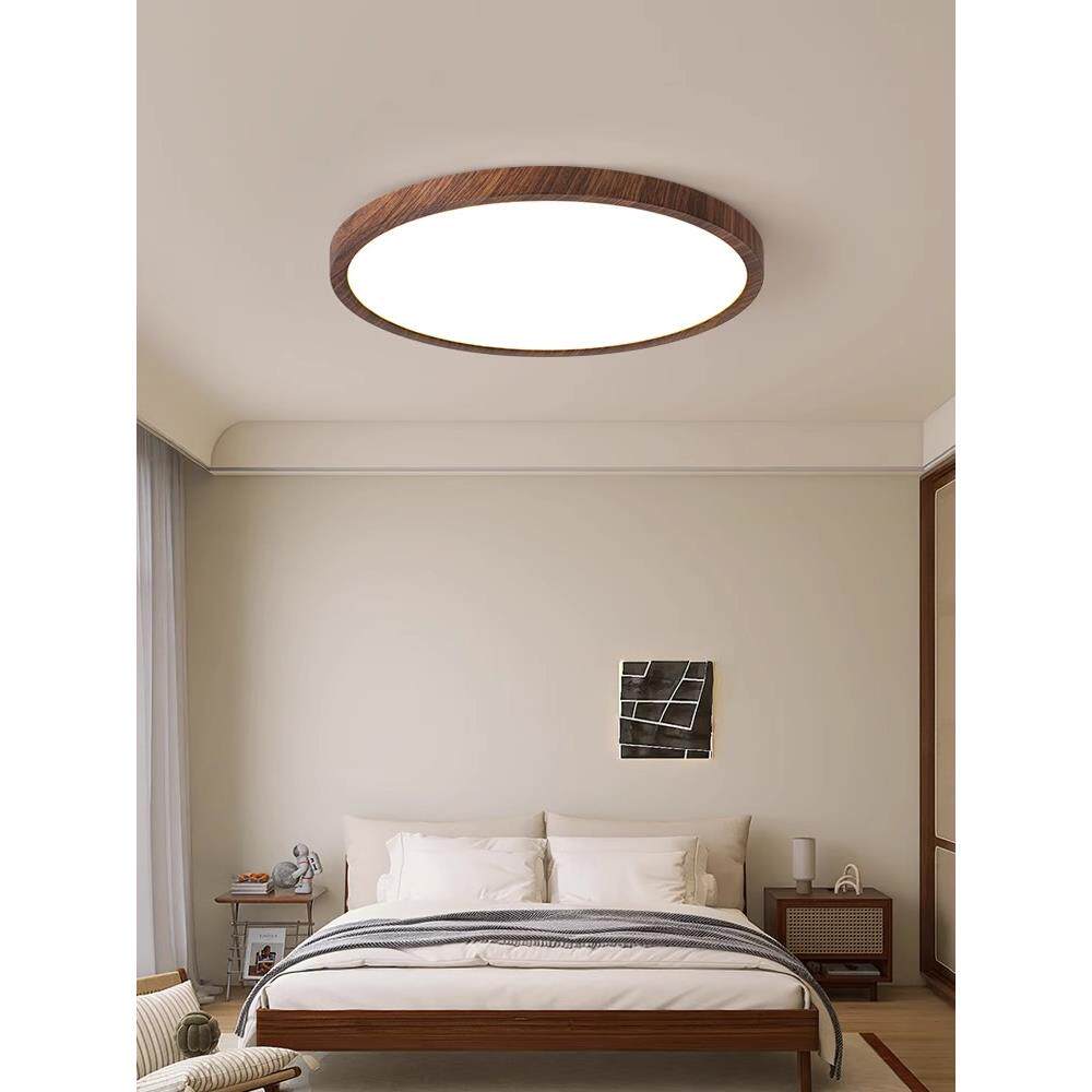 新中式极简2.5CM卧室吸顶灯复古木纹色护眼过道书房儿童房灯