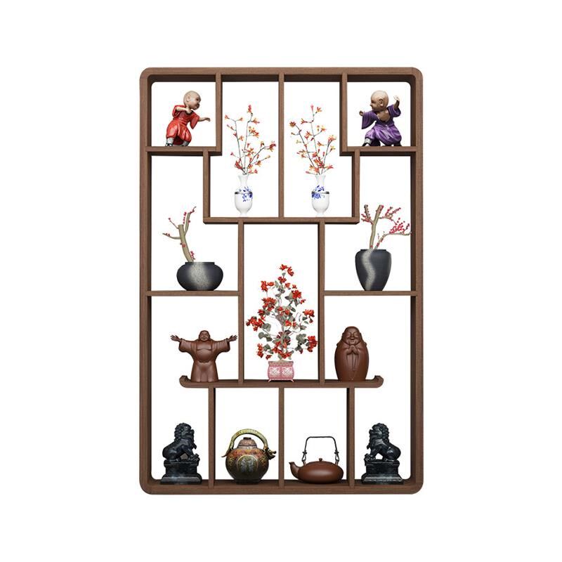 博古架实木中式壁挂式上墙小型桌面展示茶室置物架现代多宝阁隔断