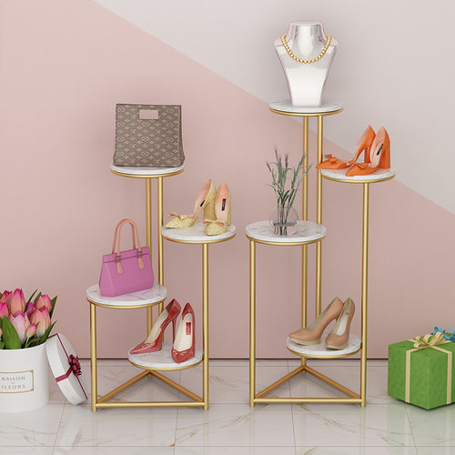 鞋店落地式橱窗展示架包包架鞋架金色铁艺服装店陈列置物架收纳架