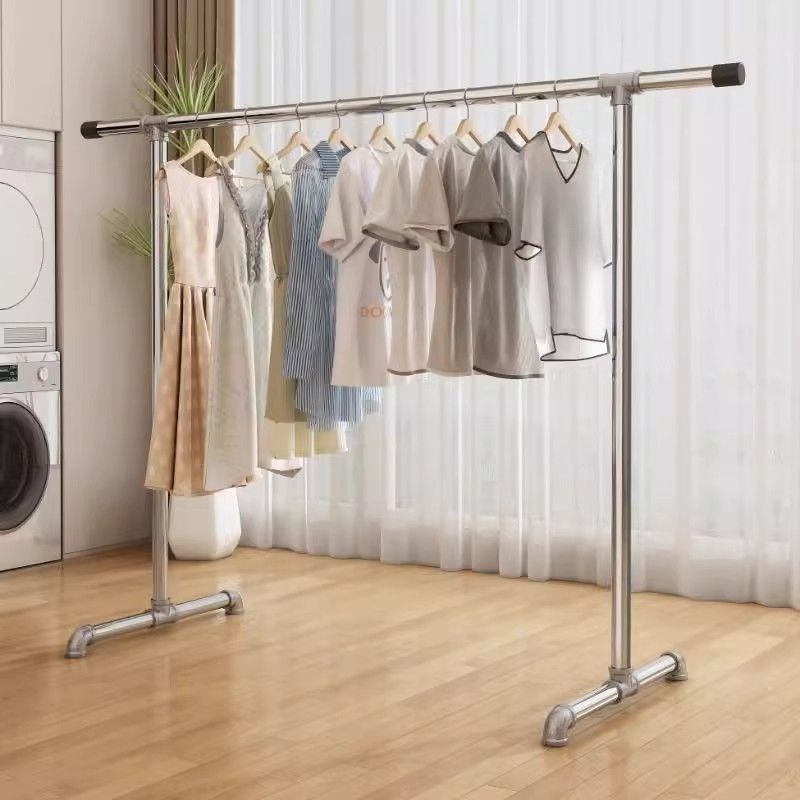简易镀锌钢管落地立式移动室内外晾晒衣架单杆卧室阳台水管晾衣杆