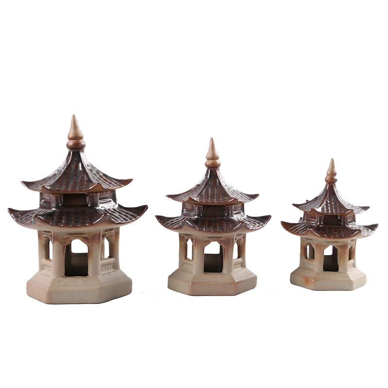 六角凉亭微景观建筑模型小宝塔造景吸水石水族箱花盆茶宠假山配件